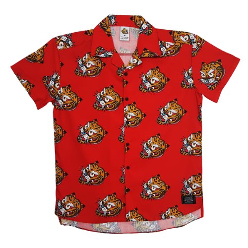올어바웃코리아 레드 호랑이 패턴 하와이안 셔츠